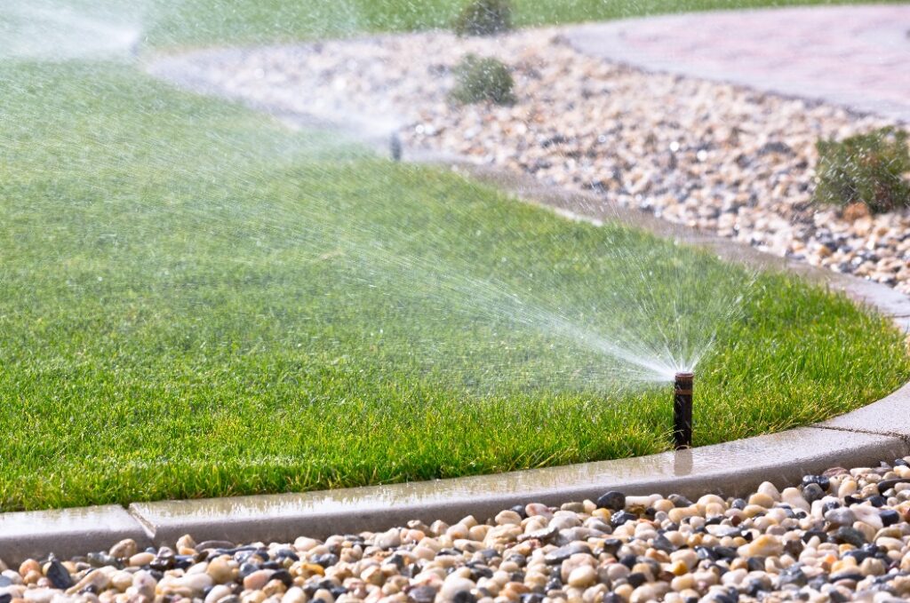 Sprinklers watering grass